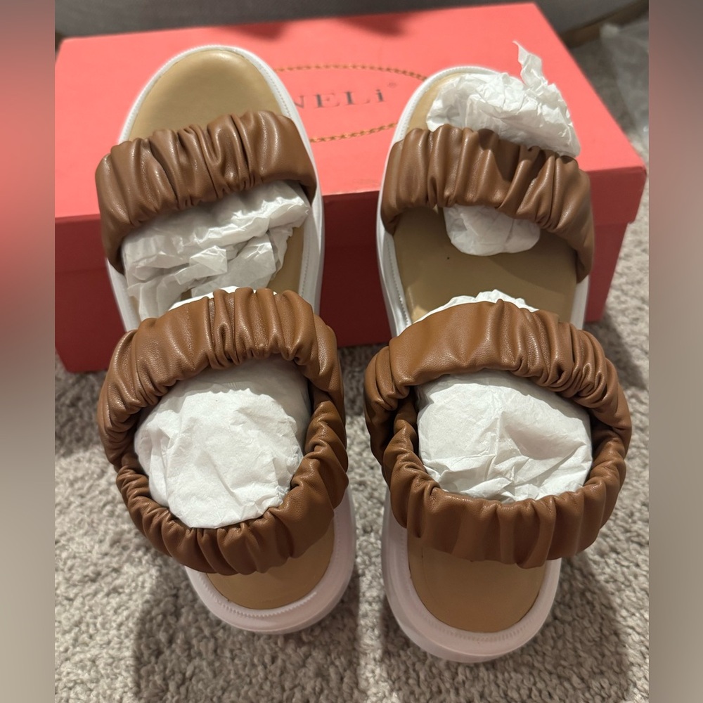 Chic Ruched Strap Slide Sandals Brown Vaneli Cloris Sandals